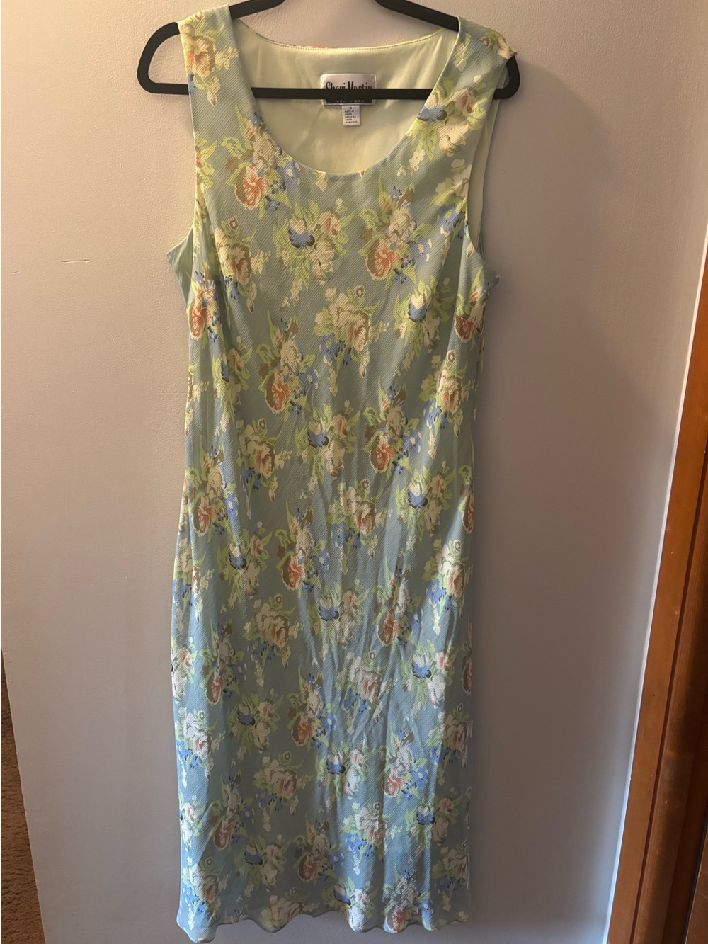 Vintage Sheri Martin Light Green Floral Midi Dress